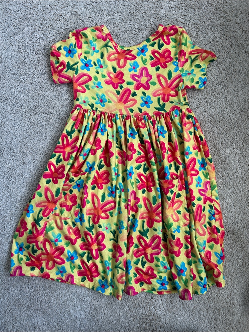 Mila & Rose Girls' Yellow Floral Pocket Dress, 5-6
